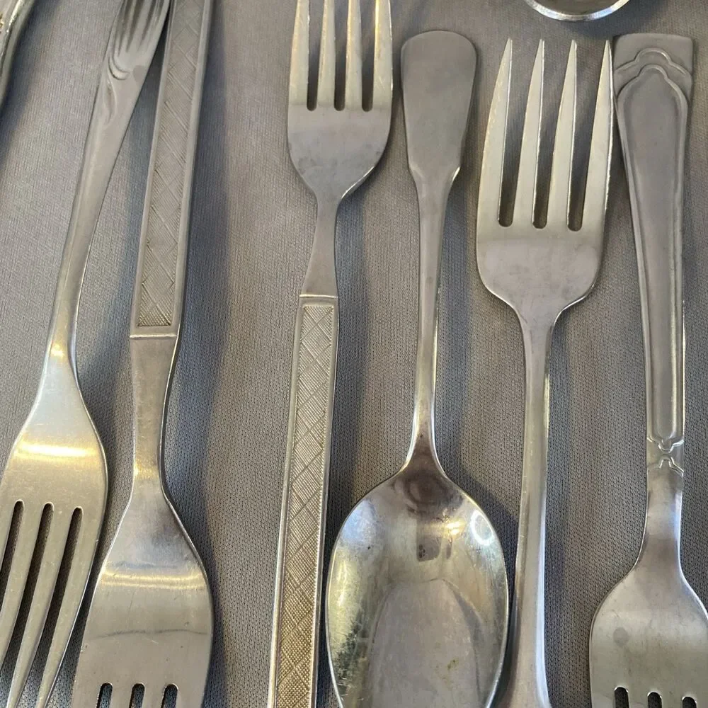 Vintage Lot Mixed Stainless Steel Flatware Silverware MCM Floral Textured Atomic